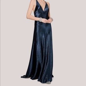 Fame and partners navy metallic woven satin dress